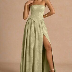 Azazie Atelier Isaura Celadon Maxi Dress with Matching Satin Scard